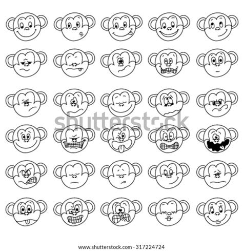 Heads Monkeys Different Facial Expressions Emotions Stock Vector