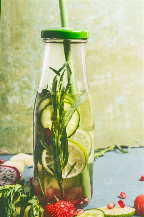 Tasty Infused Water In Bottle With Drink Straw And Ingredients Photo Background And Picture For ...