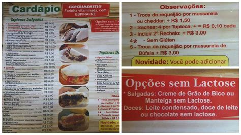 Menu Em Tenda Do Norte Tapiocaria Giassi Am Rica Pub Bar Joinville