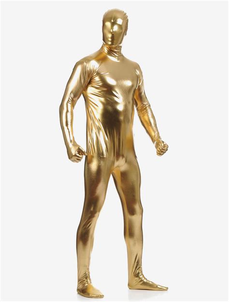 Golden Zentai Suit Adults Full Body Shiny Metallic Bodysuit For Men