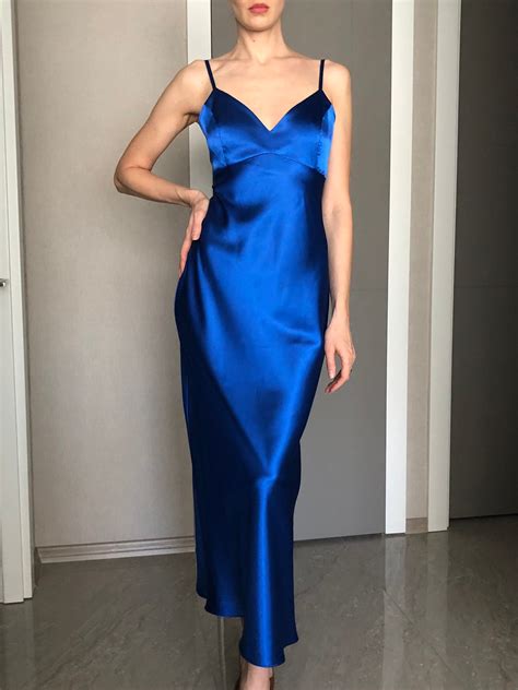 Royal Blue Maxi Silk Satin Dress Blue Extra Full Length Slip Etsy