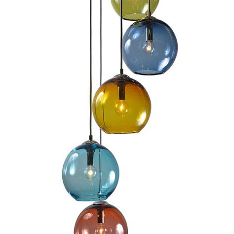 Blue Glass Lighting Cluster Hand Blown Glass Pendant Lights Etsy