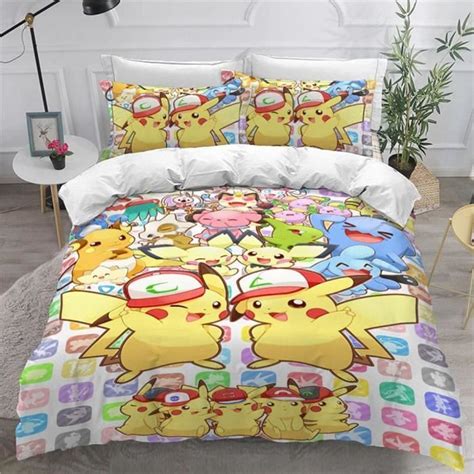 3 Pièces Parure De Lit Pokemon Pokémon Pikachu Housse Couette avec