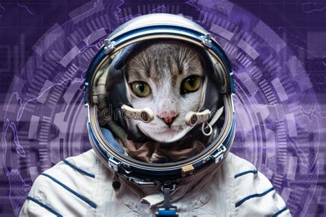 Astronauta Do Gato No Espaço No Fundo Do Globo Imagem de Stock Imagem