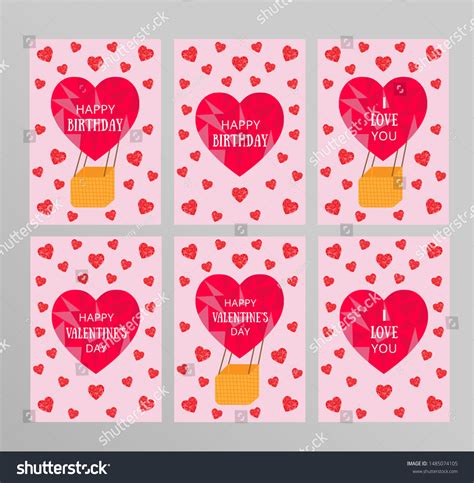 Set Cute Pink Postcards Posters Valentines Stock Vector Royalty Free