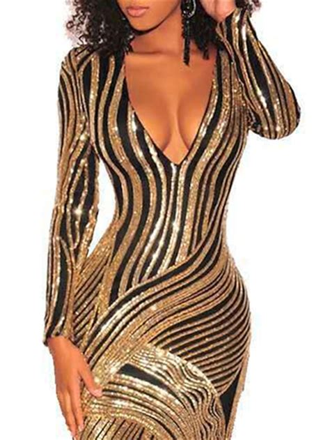 Women S Gold Sequin Dress Gold Dress Party Dress Sparkly Dress Sheath Dress Long Sleeve Striped