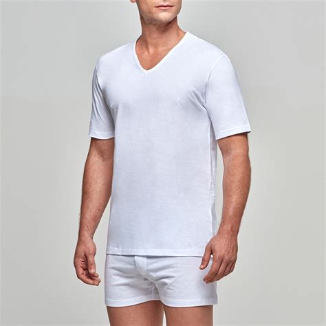 T Shirt Homme Col V Pur Coton Essentials Blanc Par Impetus