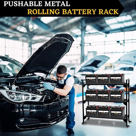 Battery Rack Metal Car Battery Display Rack Storage Shelf Auto Garage