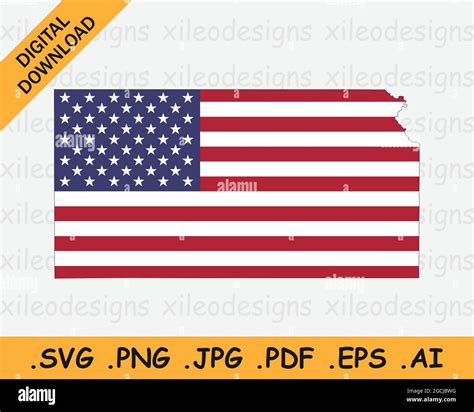 Kansas Map On American Flag Ks Usa State Map On Us Flag Eps Vector Graphic Clipart Icon Stock