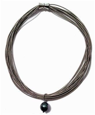 Piano Wire Jewelry ! Get yours at Purple Plume | Black pearl necklace, Floating pearl necklace ...