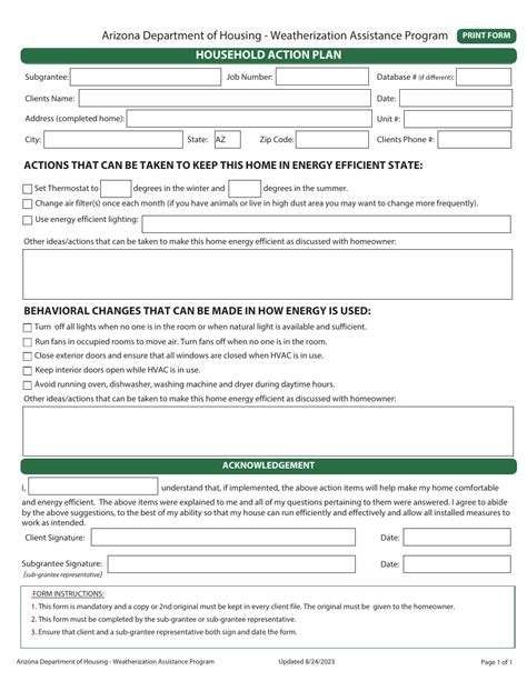 Arizona Household Action Plan Weatherization Assistance Program