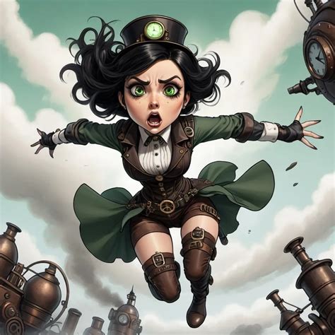 Black Haired Green Eyed Toon Woman Dramatically Fall