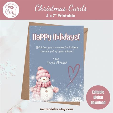 Editable Pink Christmas Cards Pink Holiday Card Digital - Etsy