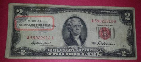 1953 A $2 Dollar Bill, Two Dollar Bill, Red Seal, Legal Tender