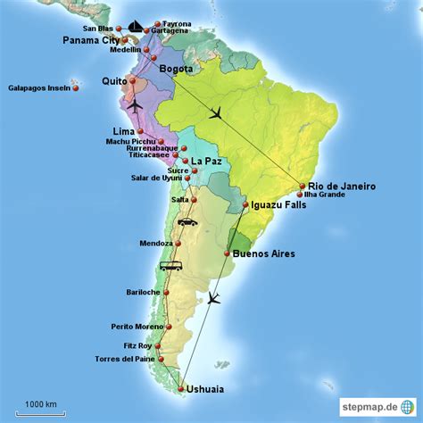 StepMap Südamerika Landkarte für Südamerika