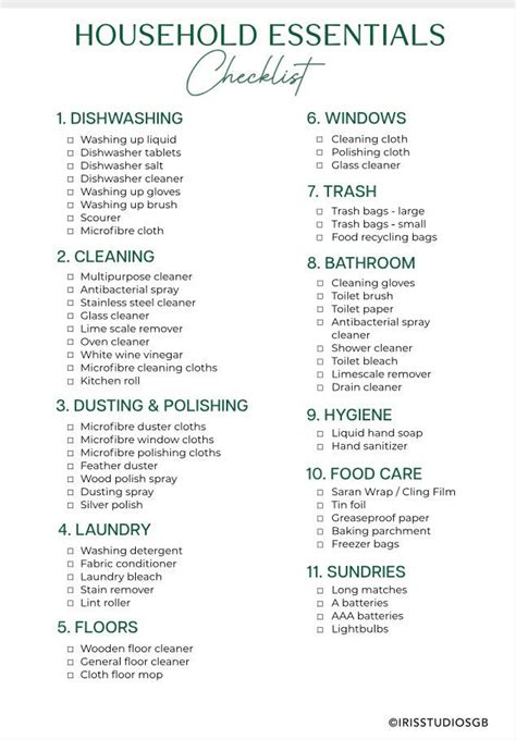 household essentials checklist house planner home management