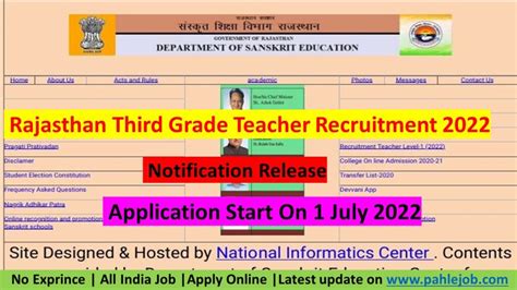 Rajasthan Third Grade Teacher Recruitment Apply Online