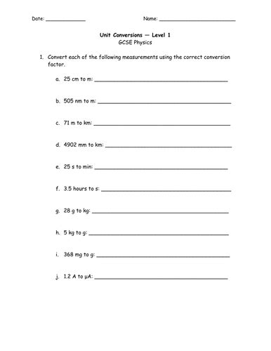 Unit Conversions Practice Worksheets Two Levels Teaching Resources