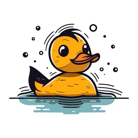 Premium Vector Cute Yellow Rubber Duck Swimming In The Water Vector