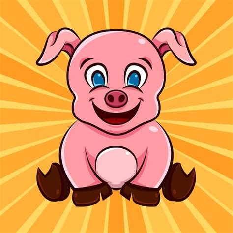 Ilustración Vectorial Del Cerdito Feliz Con Un Fondo Llamativo