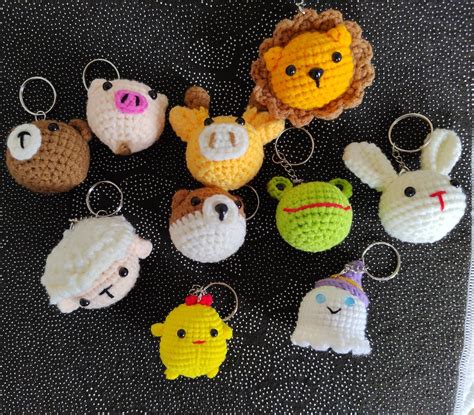 Crochet Animal Keychain, Crochet Keychain, Animal Key Chain, Crochet Rabbit, Pig, Bear, Deer ...