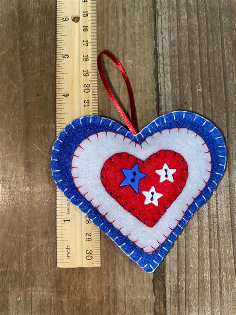 Blue White And Red Heart Ornament With 1 Blue And Two White Etsy