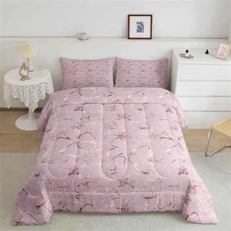 Yst Rose Gold Pink Bedding Full For Girls Cherry Blossoms Comforter Set