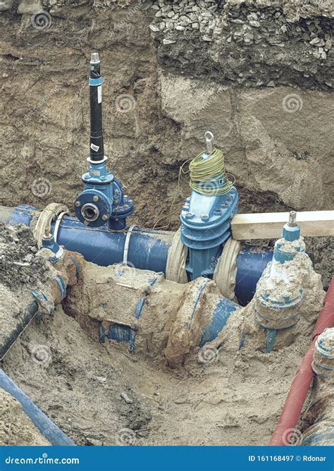 Valve And Hdpe Pipe Welded Underground City Water System Royalty Free