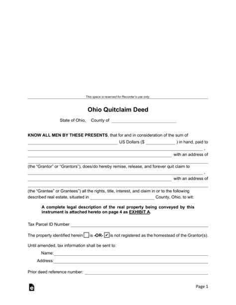 Free Ohio Quit Claim Deed Form Pdf Word Eforms Worksheets Library
