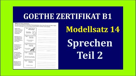 Goethe Zertifikat B1 Modellsatz 14 Sprechen Teil 2 German Speaking