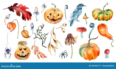 Clipart Of Halloween Colorful Plants Watercolor Illustration Isolated On White Background Stock