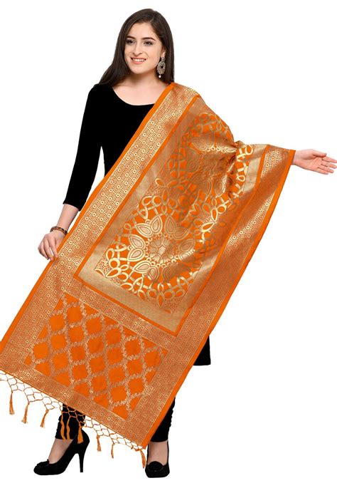 Orange Banarasi Silk Dupatta 162766 Silk Dupatta Colorful Dresses