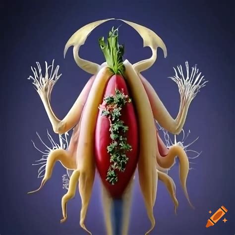 Painting Of Humanoid Vegetables Inspired By Artists Bosch Leap And