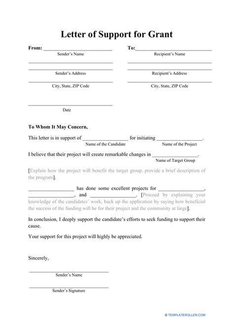 Letter Of Support For Grant Template Download Printable Pdf