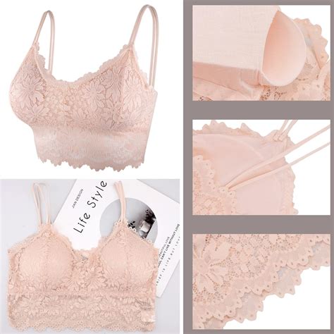 Duufin 5 Pcs Lace Bralettes For Women Bralette Padded Lace Bandeau Bra