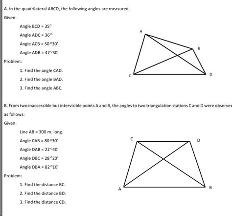 Solved A In The Quadrilateral Abcd The Following Angles Chegg