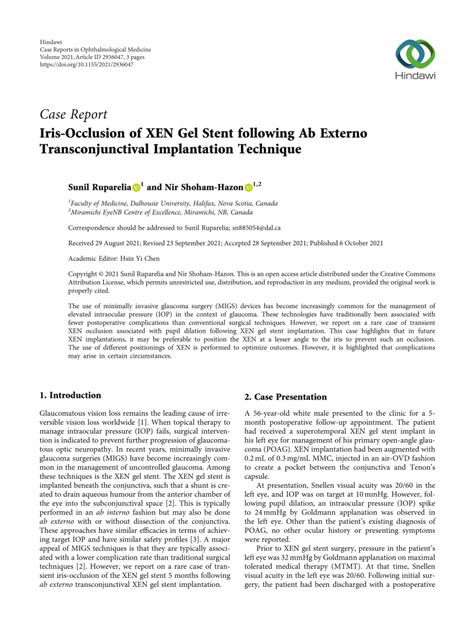 PDF Iris Occlusion Of XEN Gel Stent Following Ab Externo