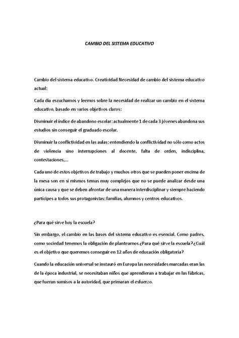 Cambio DEL Sistema Educativo - CAMBIO DEL SISTEMA EDUCATIVO Cambio del