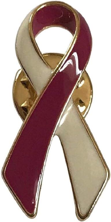 New Burgundy And Ivory Awareness Ribbon Pin Lapel Brooch Head And Neck Cancer And Throat Cancer