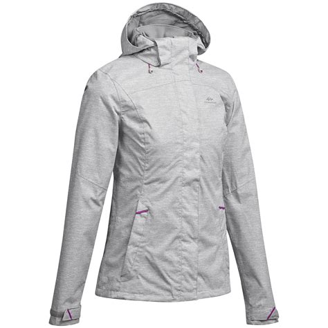 Mh100 Womens Waterproof Jacket Heatherpink Quechua Decathlon