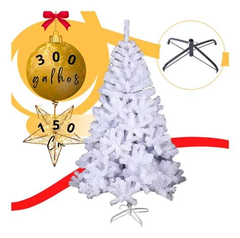 Arvore Pinheiro De Natal Grande 300 Galhos Pé De Metal 150cm Cor Branco