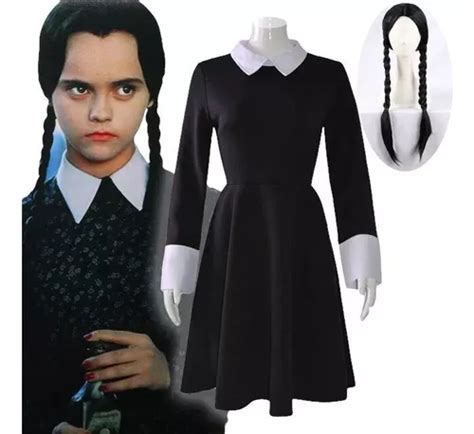 Disfraz Vestido Merlina Adams Con Peluca Para Ni A Halloween Cuotas