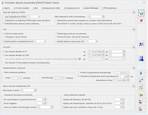 Formularz Danych Pracownika Zak Adka Inne Informacje Baza Wiedzy