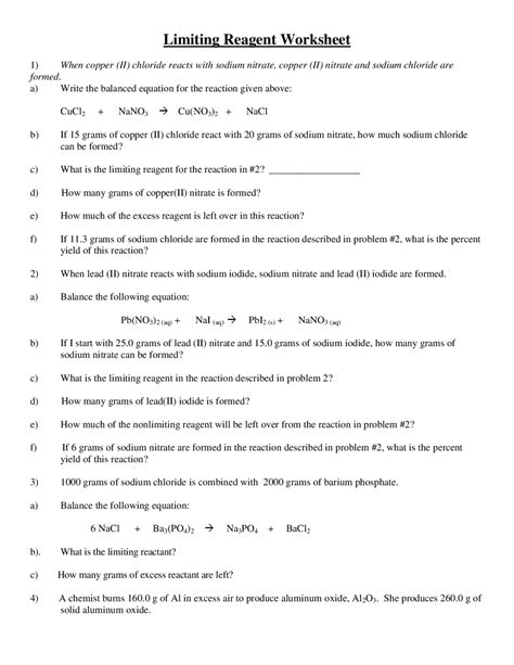 Theoretical Yield And Limiting Reagents Worksheet Answers Worksheets