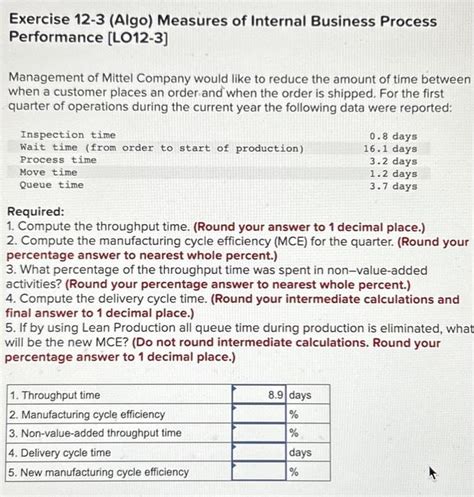 Solved Exercise 12 3 Algo Measures Of Internal Business Chegg