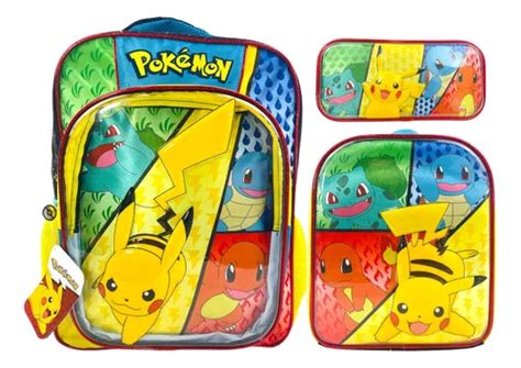 Mochila Lonchera Y Lapicera Pokemon Pikachu Original Primaria Ruz