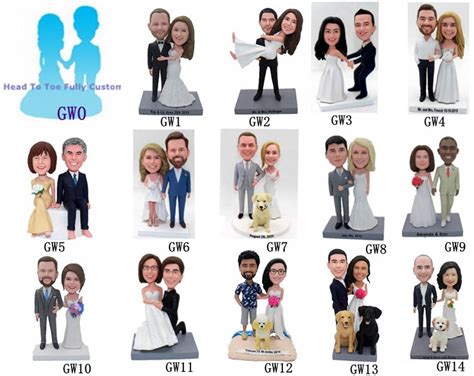 Handmade Wedding Bobbleheads Figurines Personalized 3d Polymer Clay Bobble Head Cake Toppers