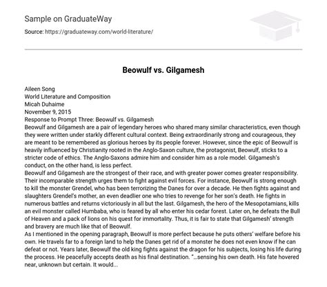 Beowulf Vs Gilgamesh 301 Words Free Essay Example On Graduateway