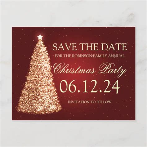 Elegant Christmas Party Save The Date Gold Red Announcement Postcard