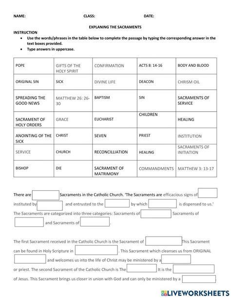 The Seven Sacraments Worksheet Live Worksheets Worksheets Library